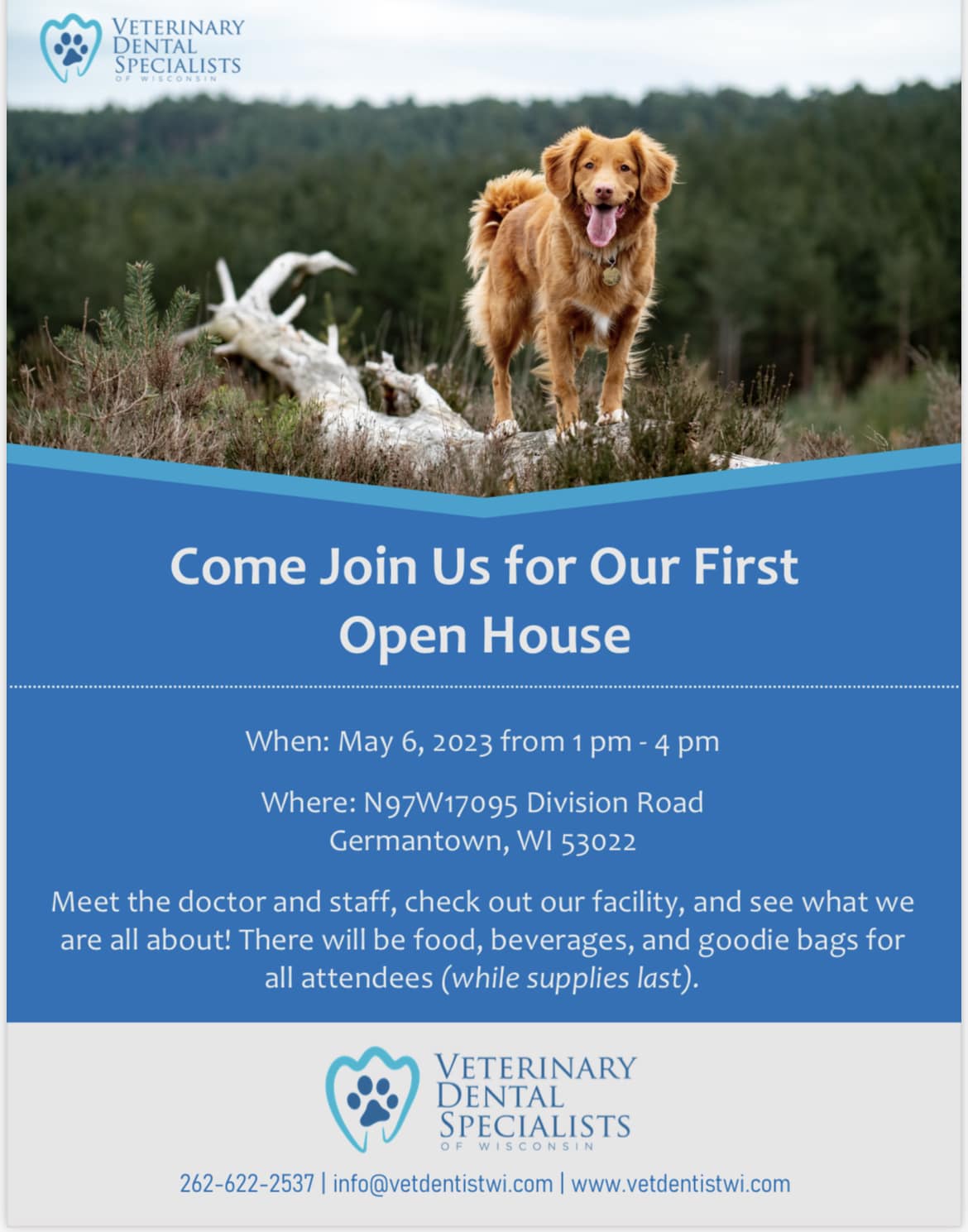 Open House Event Flyer for Veterinary Dental Specialists of Wisconsin